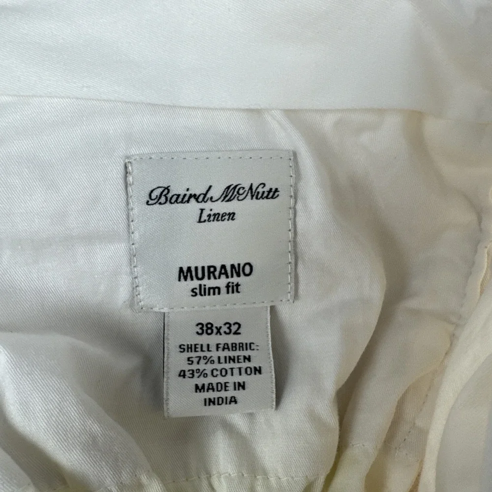 Baird McNutt Men Murano Slim Fit Linen Cotton Blend Pants fits 37*31 Cream READ